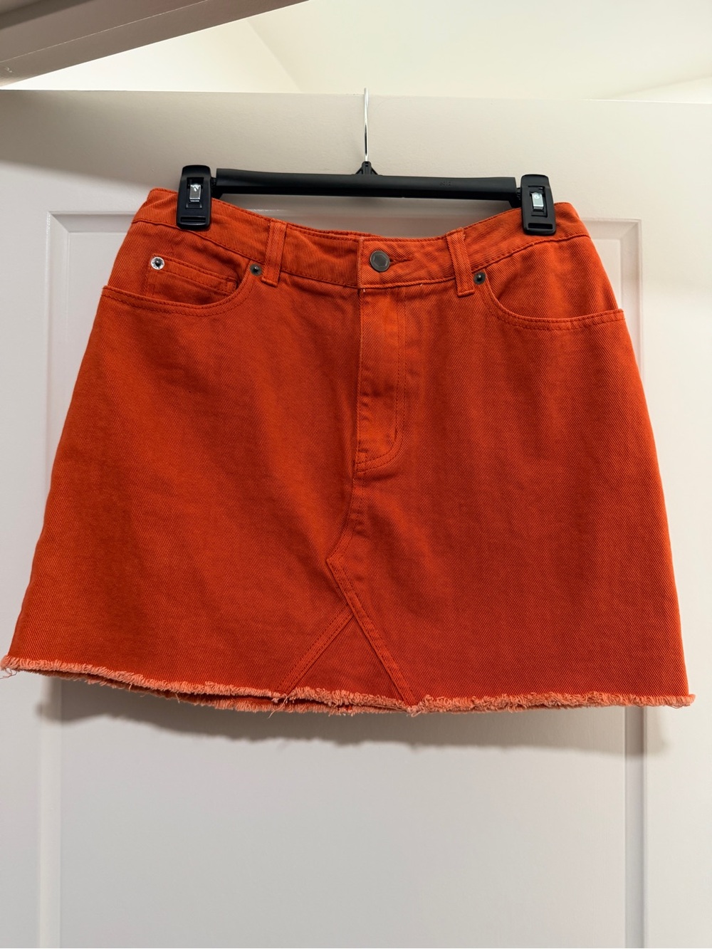 RVCA Orange Denim A-Line Mini Skirt with Frayed Hem